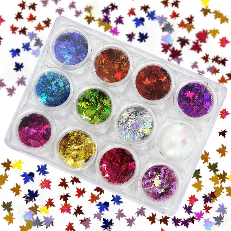 

GAM-BELLE Maple Gold Holographic Glitter Flakes Nail Sequins Paillette Iridescent Multicolor Leaf Sheet Manicure Nail Art Decor