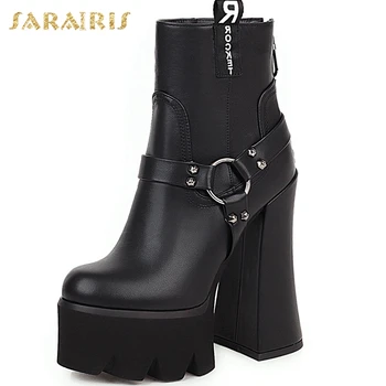 

Sarairis Hot Sale 2021 Super High Heels Chelsea Boots Women Shoes Platform Non Slip Buckle Trendy Top Quality Ankle Booties