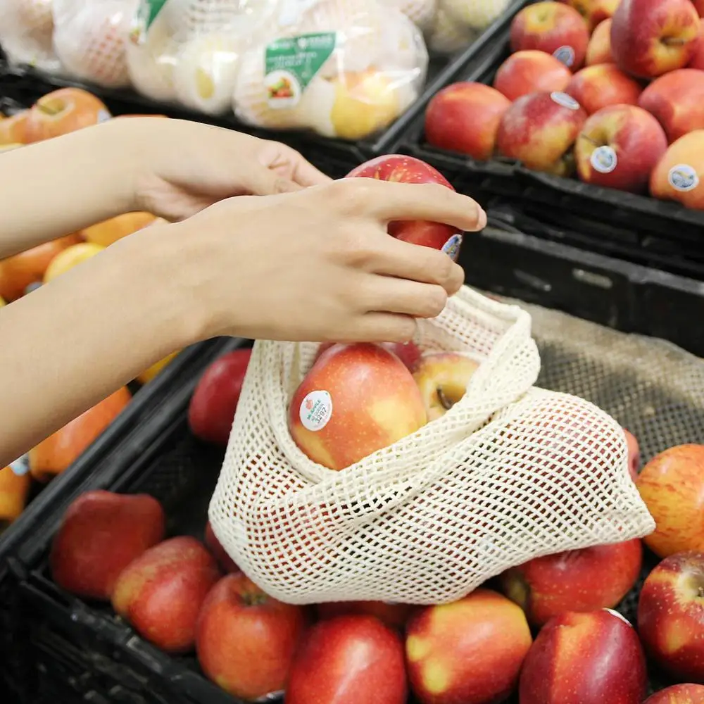 

Vegetable Bags Popular Cotton Fruit And Vegetable With Drawstring Reusable Home 1PC Kitchen Storage Mesh Bags Machine Washable