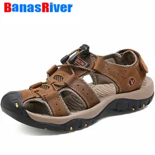 Кроссовки модные летние пляжные дышащие мужские сандалии брендовые кожаные уличные спортивные прогулочные пляжные повседневные туфли размера плюс 38-48