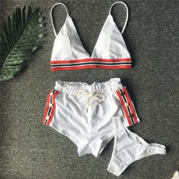 

Newest Sport swimsuit Strappy swim trunks 3-piece set Bikini Set Sexy Swimsuit 3 Pieces Swimwear Women 2019 Beach Bathing Suit