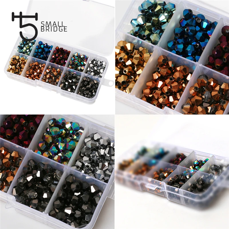 3 4 6 mm tschechisches Kristall-Doppelkegel-Perlen-Set zur Herstellung von Schmuckmaterial für Schmuck, Mischung aus Metallfarben, lose Distanzperlen im Großhandel – Detail 4