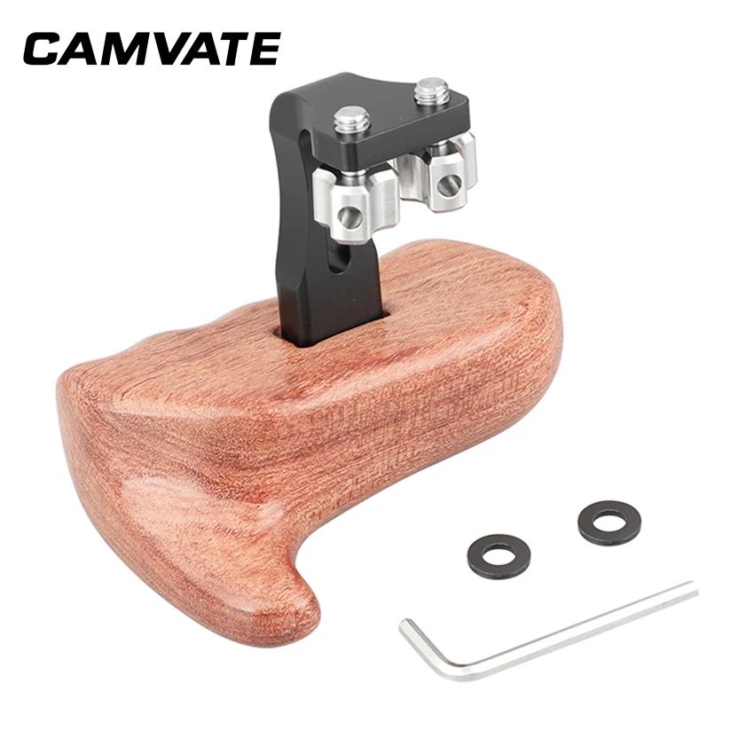 

CAMVATE Wooden Handgrip With Invertible 1/4" Thumbscrew Connection For DSLR Camera Cage Rig (Left Side) C2221