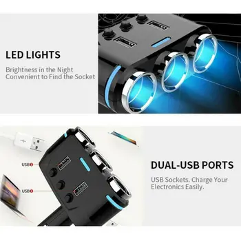 

100W Car charger Dual USB Power Adapter Outlet Accessories Parts Lighter Socket