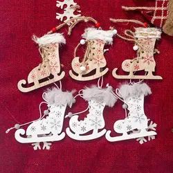 Новинка 2019 рождественские украшения деревянные окрашенные печатные рождественские коньки пеньковая веревка подвесная Елочная игрушка