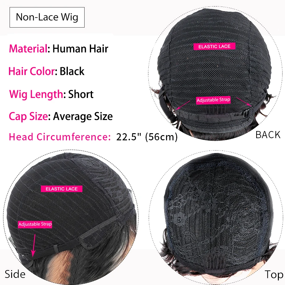 Short Pixie Cut Wig Cheap Human Hair Wigs Straight Bob Wigs With Bangs Full Machine Human Hair Wig for Black Women Black & Ombre