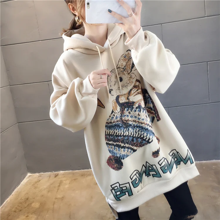 Большие размеры уличная одежда sudaderas mujer негабаритных женская одежда толстовки Толстовка с рисунком длинные Флисовые женские K0312