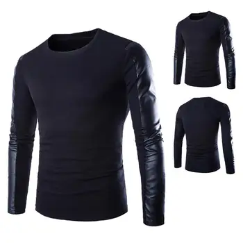 

Brands Designer Autumn Winter Mens Sweaters Patchwork Long Leather Sleeve O Neck Jumpers Pullovers Male Christmas Sweater