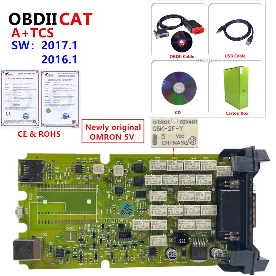 A + качественная зеленая плата OBDIICAT 2016.R1/2017.R1 TCS с генератором ключей obd2