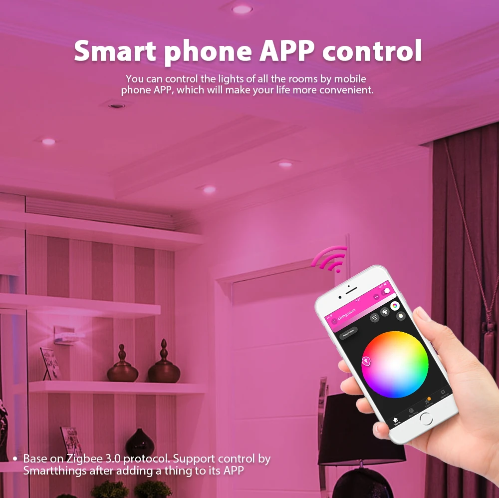 GLEDOPTO zigbee smart downlight plus RGB+CCT 6W/9W/12W light  work with zigbee hub, echo Voice control wall switch remote  LED