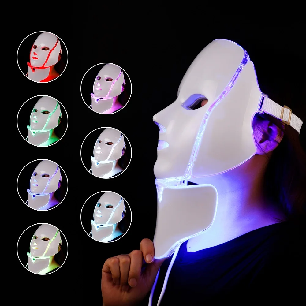 

7 Colors Light LED Facial Mask With Neck Skin Rejuvenation Face Care Treatment Beauty Anti Acne Therapy Whitening
