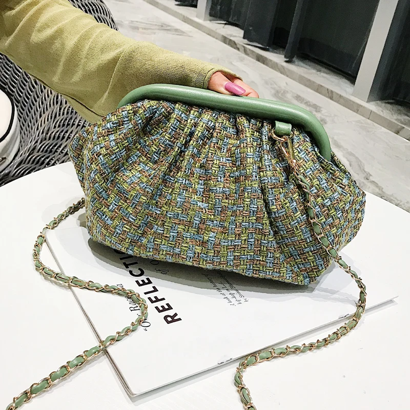 

Fashion Shell Clip Women Shoulder Bags Designer Chain Crossbody Bag Large Capacity Wool Ladies Messenger Bags Clutch Purses 2019