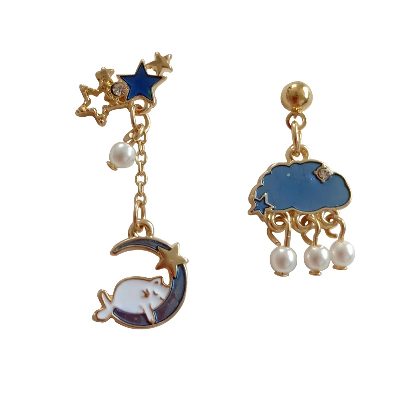 

WEISHUOLI Metal Enamel Cute girl style everyday wear metal texture playful girl asymmetric earrings For Women