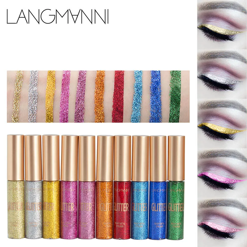 

10 Colors Glitter Eyeliner Liquid Stick Shimmer Sequin Eyes Featival Makeup Cosmetics Pigment Silver Gold Green Eye Liner Pen
