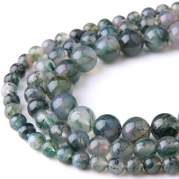 

Natural Moss Grass stone beads Agat Natural Stone Round Loose Green Beads For jewelry Making 4/6/8/10/12 MM DIY Bracelet Bulk