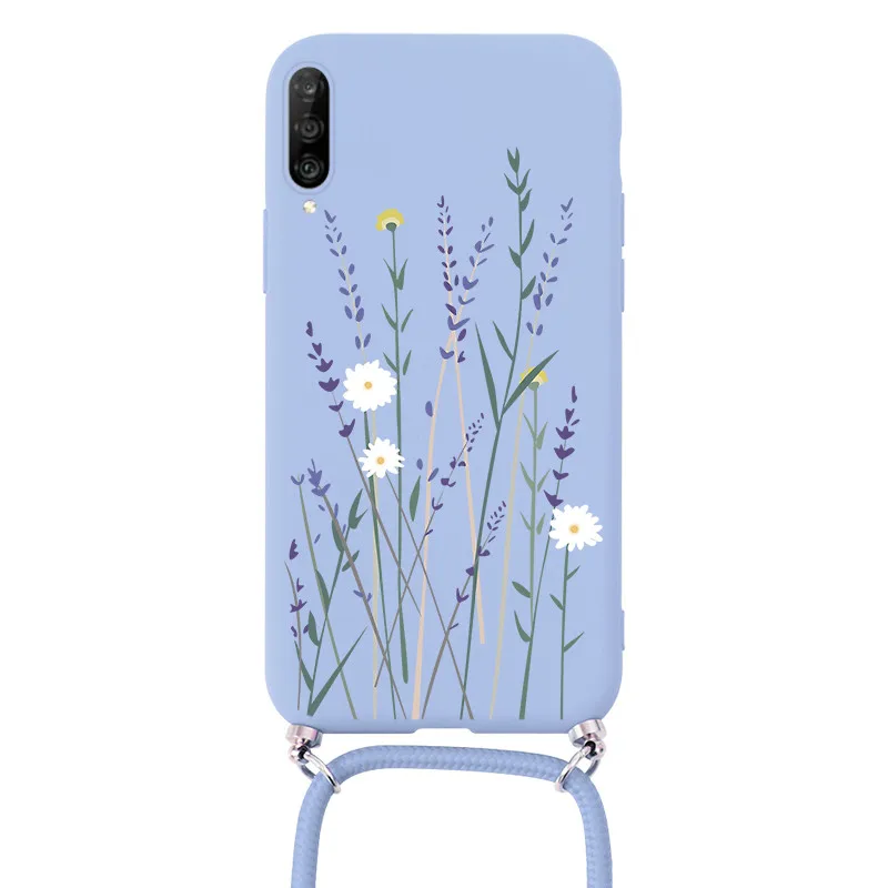 For Huawei P30 Pro Lite Case Strap Cord Lanyard Silicone Fundas For Huawei P30Pro P30Lite P 30 Chain Necklace Flower Bumper Capa iphone waterproof bag Cases & Covers