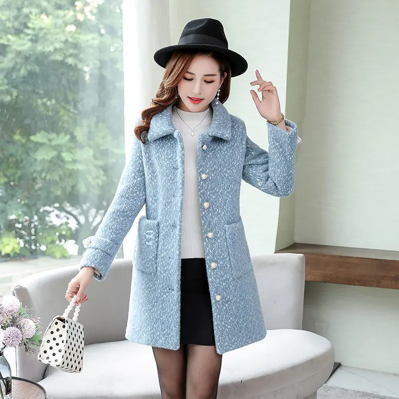 

Autumn New Style Mink Woolen Woolen Coat Women's Mid-length Slim-fitting Gold Mink Woolen Woolen Coat Trend