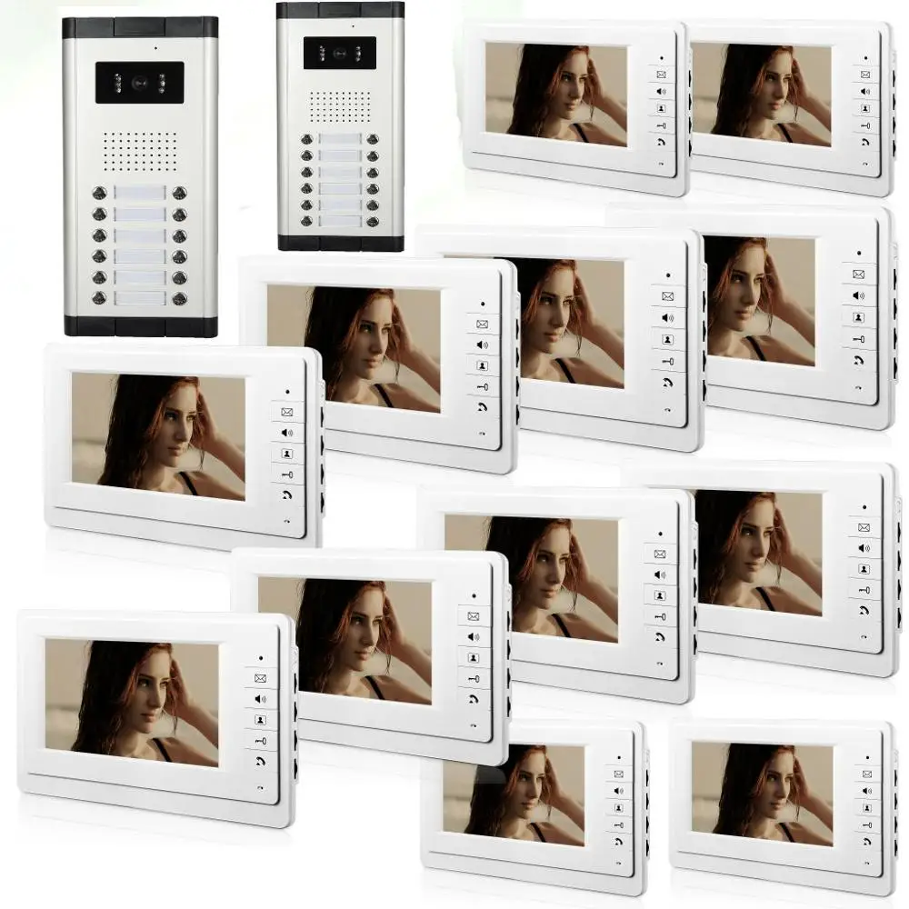 

SmartYIBA 7" 12 Units Flats Video Intercom+2 Cameras Set Doorbell Door Phone Home Intercom Security Door Access Kits