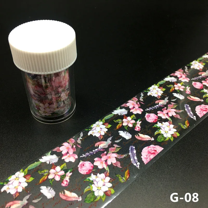 G-08 1 рулон, 4*100 см, цветные наклейки с цветами, пленка для ногтей, переводная пленка для дизайна, сделай сам, маникюр, дизайн ногтей, наклейки, Decoratio 10 видов стилей, Новинка - Цвет: G-08