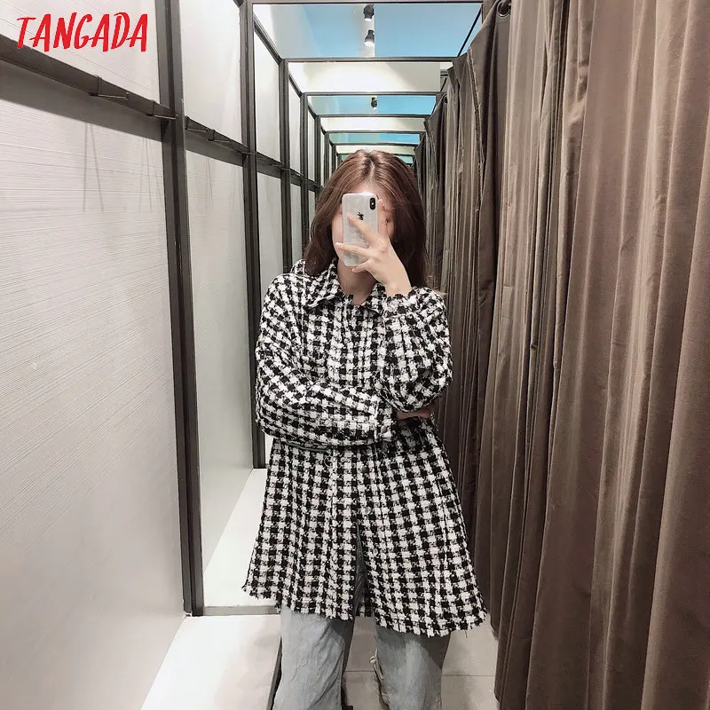 Goede Tangada 2019 Winter lange jas vrouwen Jas Casual koreaanse Warme Plaid Patroon Overjas Mode dames jassen 3H05