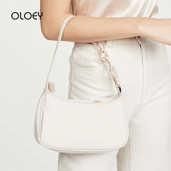 

Fashion Crocodile Pattern Baguette Shape Bag 2020 New Vintage Acrylic Chain Handbags Women Bags Designer Pu Leather Shoulder Bag