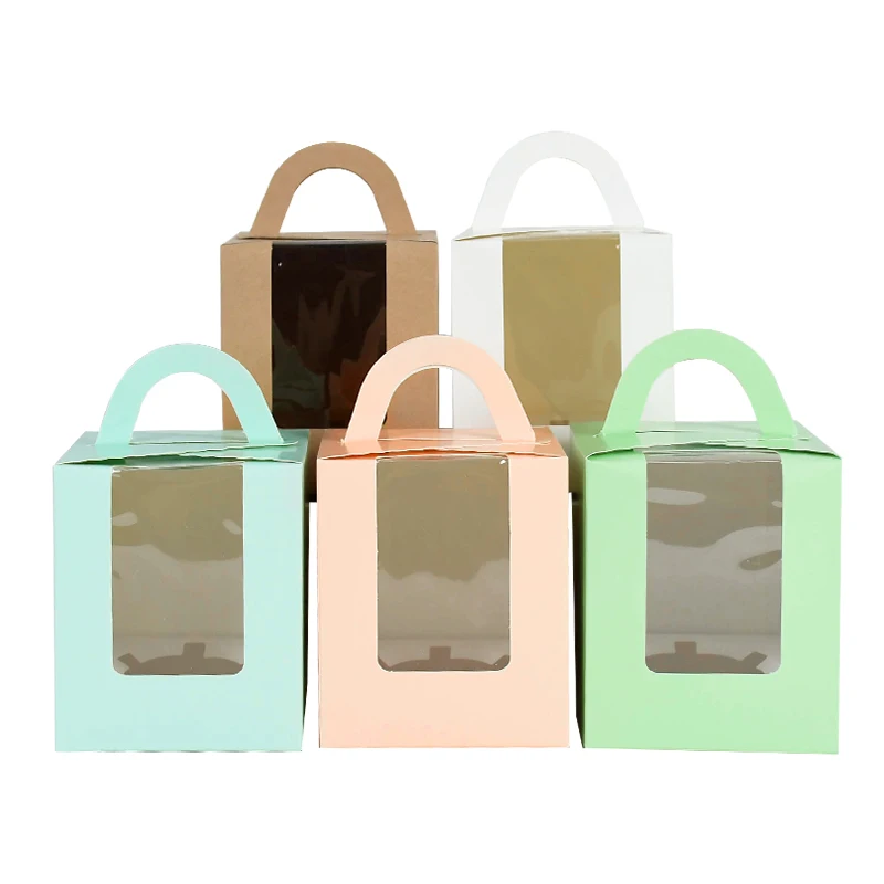 5pcs Muffin Cake Box Portable Square With Window Baking Dessert Gift