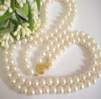 

AAA+ 2 Rows Genuine Natural 7-8mm Tahitian White Pearl Necklace 17-18''