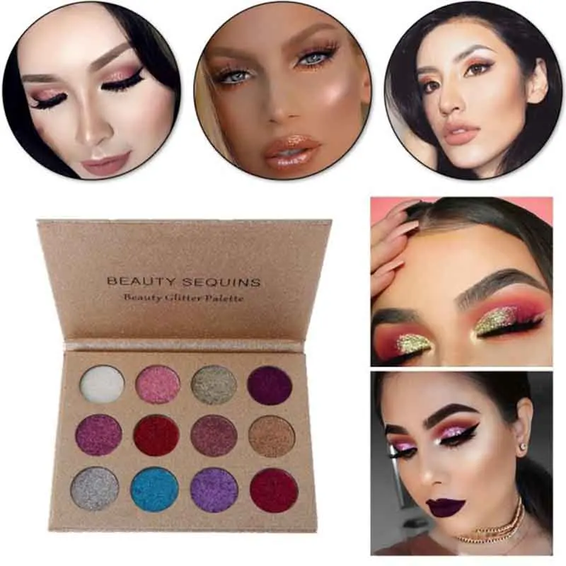 Beauty Glazed Diamond Glitter Loose Eyeshadow Palette Makeup Waterproof Long Lasting Beauty Make Up Cosmetic 12 Colors