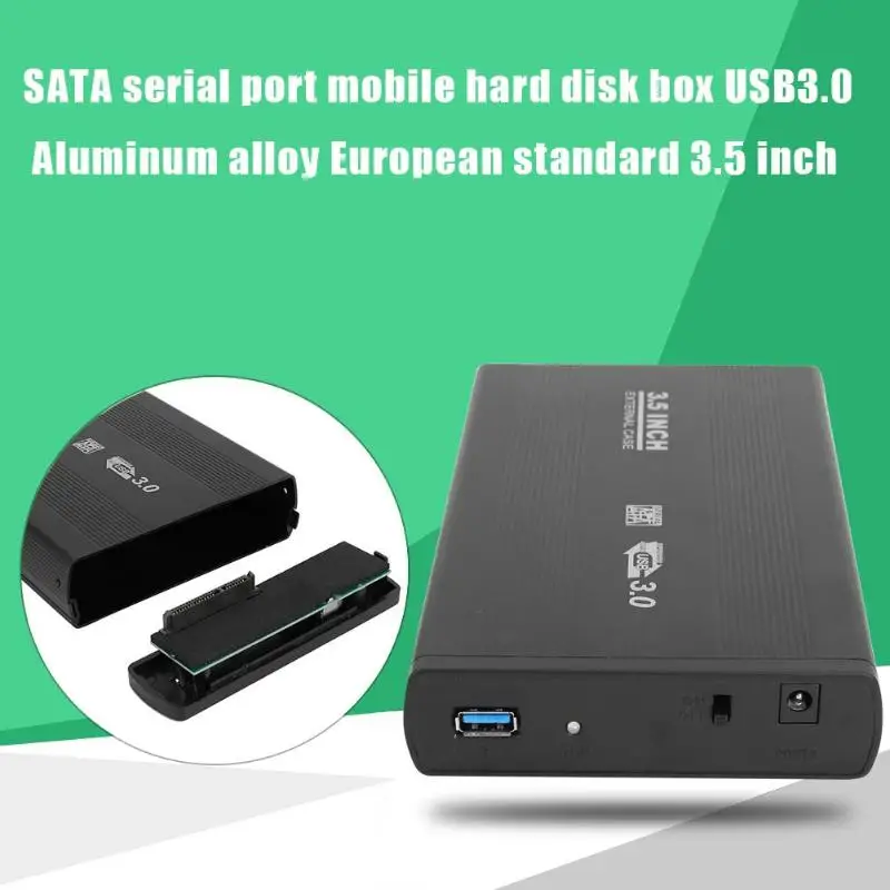 Buy 3.5in Hard Disk Box SATA to USB3.0 Aluminum Alloy HDD Case EU US Plug External Hard Drive Enclosure with USB Cable for Computer