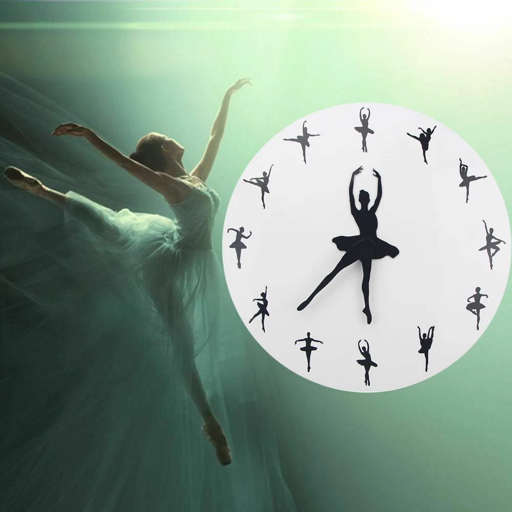 

Ballet Time Wall Clock Ballerina Dancer Yoga Postures Decorative Clock Wall Watch Girl Room Dancing Studio Decor Ballet 3D Clock