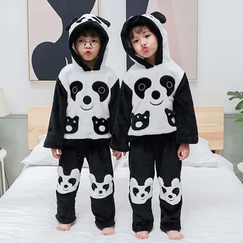 

Kids Pajamas Sets baby boys panda home dress suit Children cartoon Sleepwear Girls Pyjamas kids Flannel winter nightwear 2-6Y
