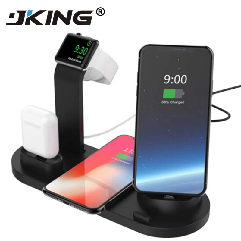 

JKING Charging Dock Station Stand Holder for AirPods IPad Apple Watch Fast Wireless Charger Pad for iPhone X XR XS MAX 8 7 Plus
