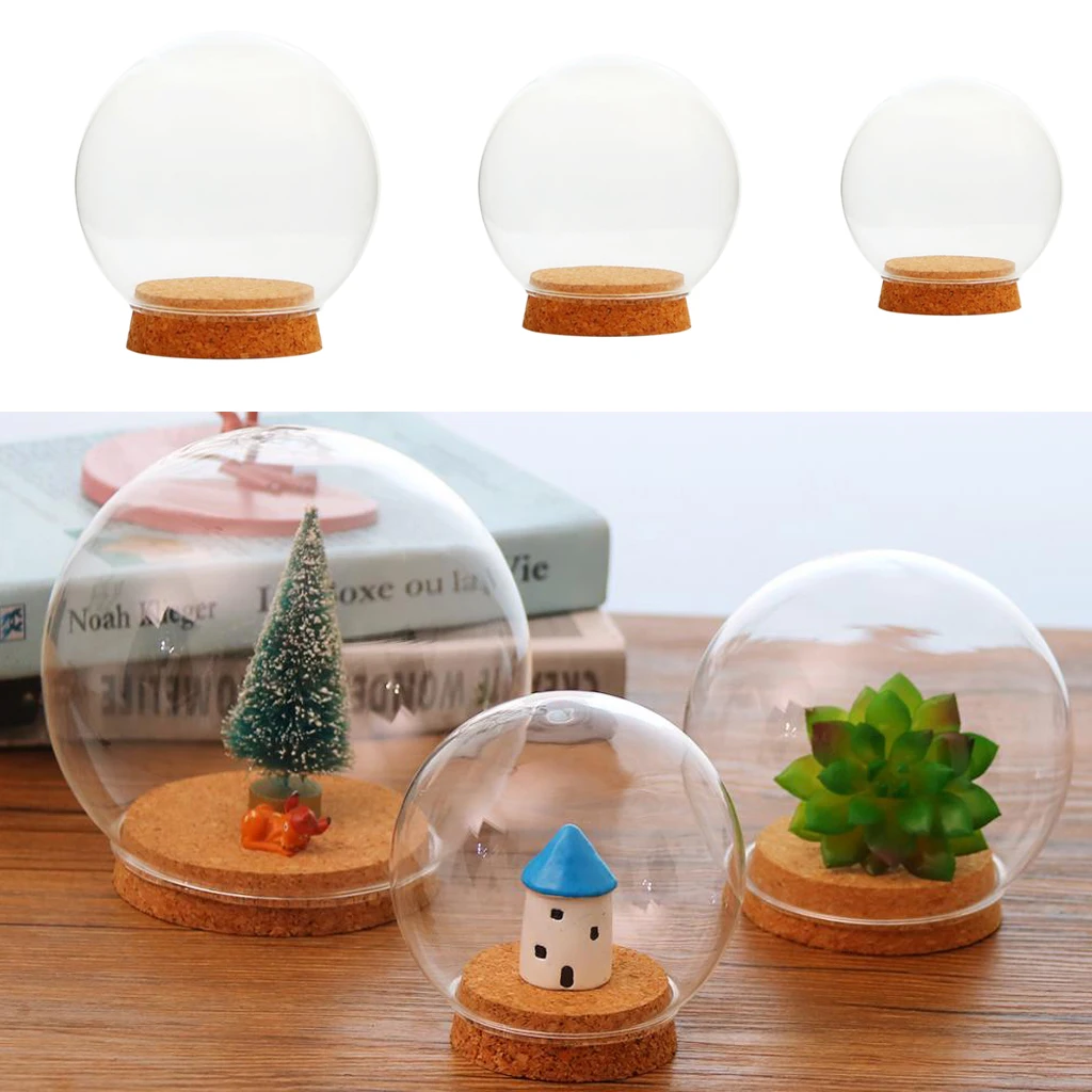 

Glass Ball Shaped Cover Succulent Terrarium Bottle Landscape Terrarium Display Glass Cloche with Wood Cork - 3 Size