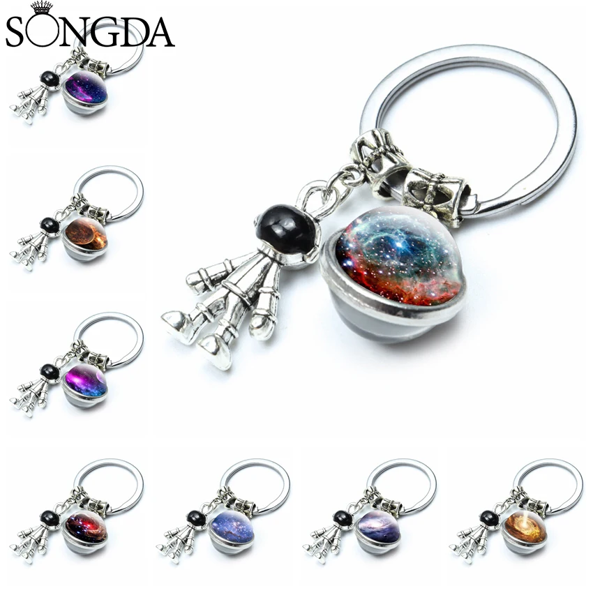 Astronaut keychain Outer Space Starry Galaxy keychain Solar System Planet  Universe Glass Keychain UFO Key Ring Spaceman Keychain - AliExpress