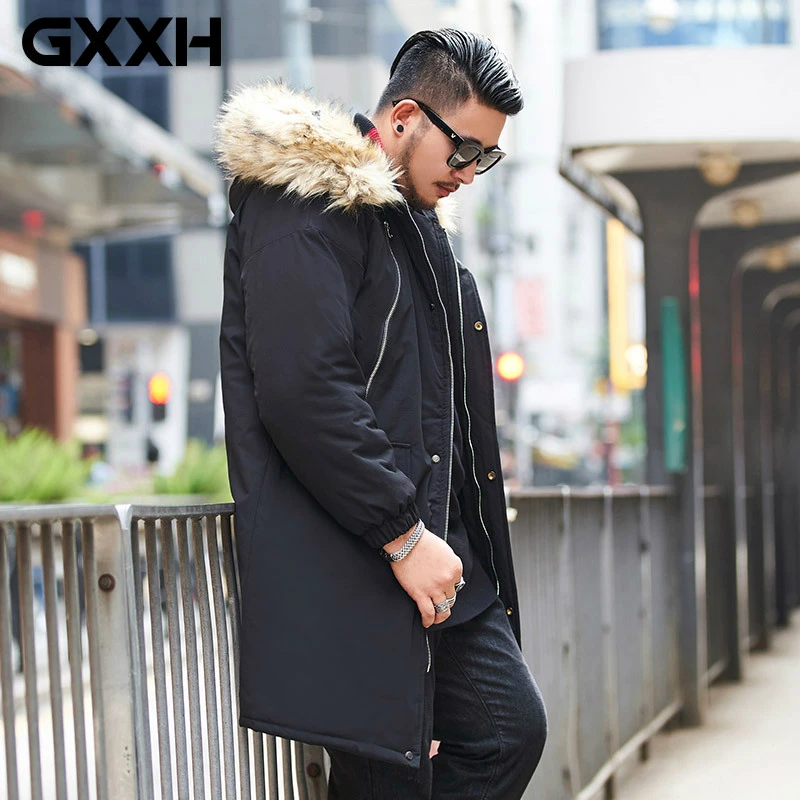 GXXH зимняя теплая парка Мужская стеганая куртка с меховым воротником большой и