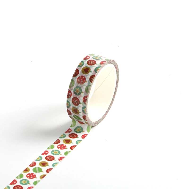 NEW 1PC Cute Christmas Decoration Ball Print Japanese Washi Tape for Planner Scrapbooking Decorative Masking Tapes Stationery