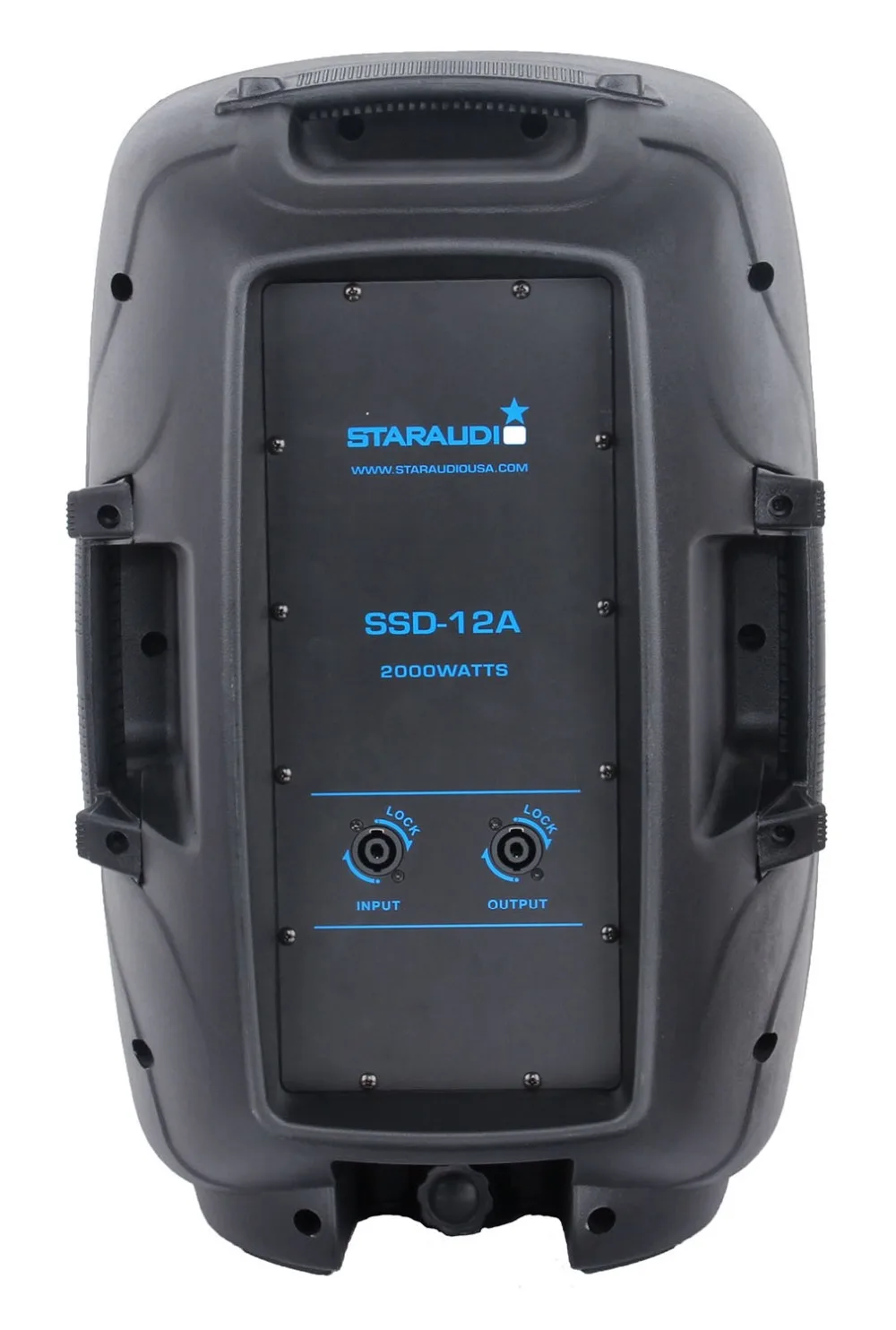 dual 12” 2000w pa powered speakers back with cables speaker stands wire vhf mic