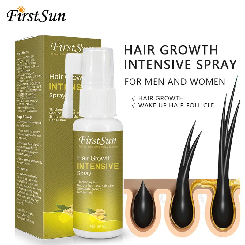 Firstsun-Spray de crecimiento de cabello de jengibre para hombres y mujeres, productos contra la caída del cabello, esencia de rebrote rápido de cabello, 30ML