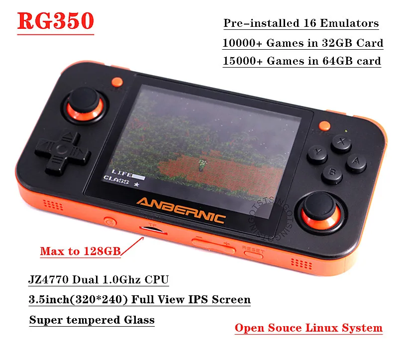 Новейшая система RG350 Linux Ретро игровая консоль 3,5 дюймов ips экран 10000+ игры в 16G+ 32G/64G карта PS1 эмулятор RG 350 игровой плеер