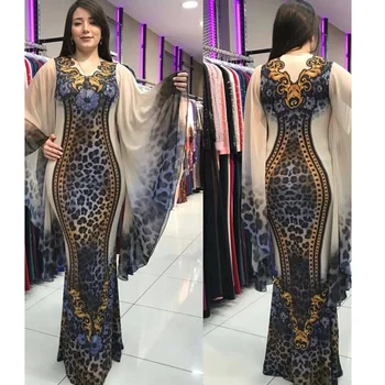 

African Print Dress for Women Plus Size Leopard Patchwork Dashiki Robe V-Neck Maxi Dress Evening Party Club New African Clothes