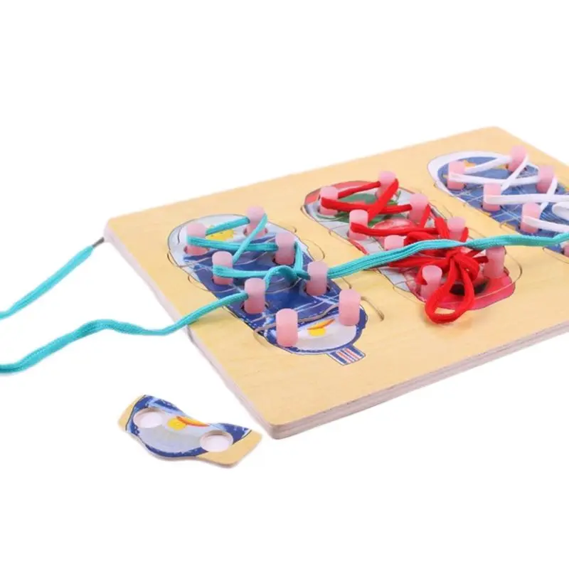 Деревянная шнуровка обувная игрушка учится завязывать шнурки, мелкая моторика игрушка резьба игрушка настольная игра для детей