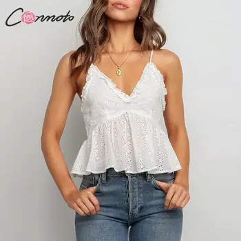

Conmoto ruffles club whtie sexy short camis shirts women casual summer beach camis shirts deep v ladies shirt crop top