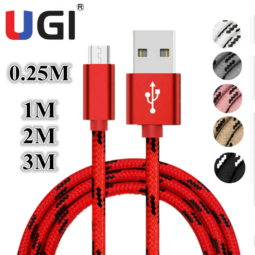 Зарядный USB-кабель UGI 2 А Micro для зарядки и передачи данных в нейлоновой оплетке