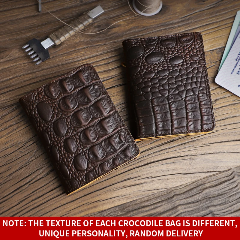 Genuine Leather Driver License Wallet For Men Retro Crocodile Printed Credit Card Holder Purse Handmade Bifold Slim Coin Pocket