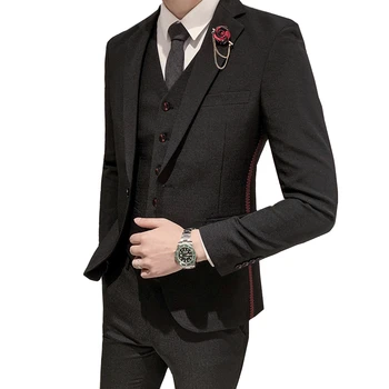 

(Jacket + Pants + Vest) Business Wedding Men's Three-Piece Set, Black Blue Red Gray Blazer coat pant Waistcoat