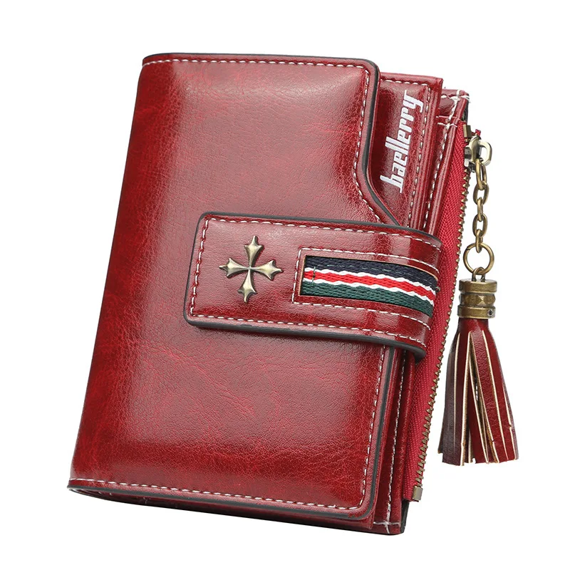 Baellerry Tassel Leather Wallet For Women Vintage Three Fold Credit Card Holder With Zipper Coin Pocket Ladies Short Small Purse | Багаж и