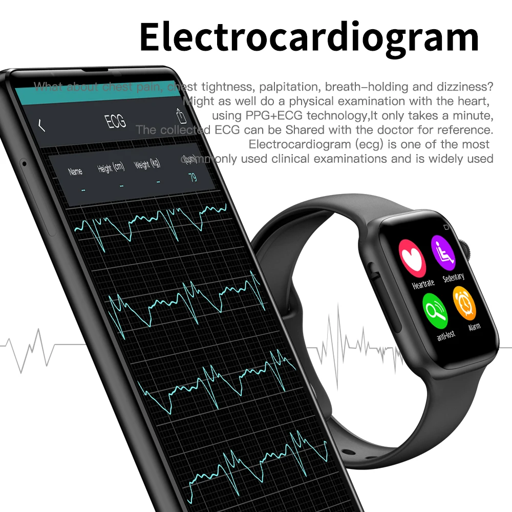 Smart Watch W34 Heart Rate ECG Step Health Test Support Bluetooth Call Watch for Android and IOS Phone smartwatch