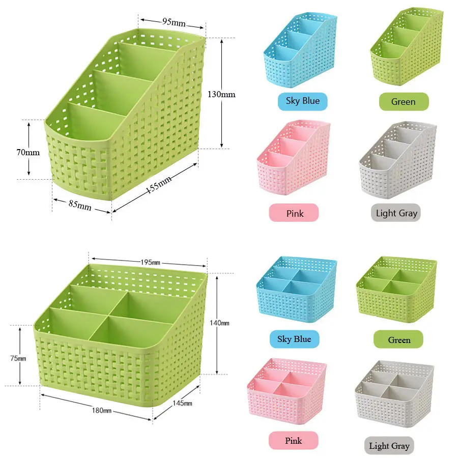 Plaited Organizer Makeup Storage Box Cosmetics Desk Holder Plastic Rattan for Home Office Phone Remoter Four Five Checks 2