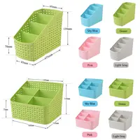 Plaited Organizer Makeup Storage Box Cosmetics Desk Holder Plastic Rattan for Home Office Phone Remoter Four Five Checks 2