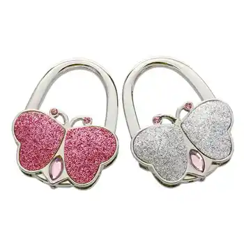

Set Folding Butterfly Handbag Purse Metal Rhinestone Hook Hanger Holder 2.2x1.7"